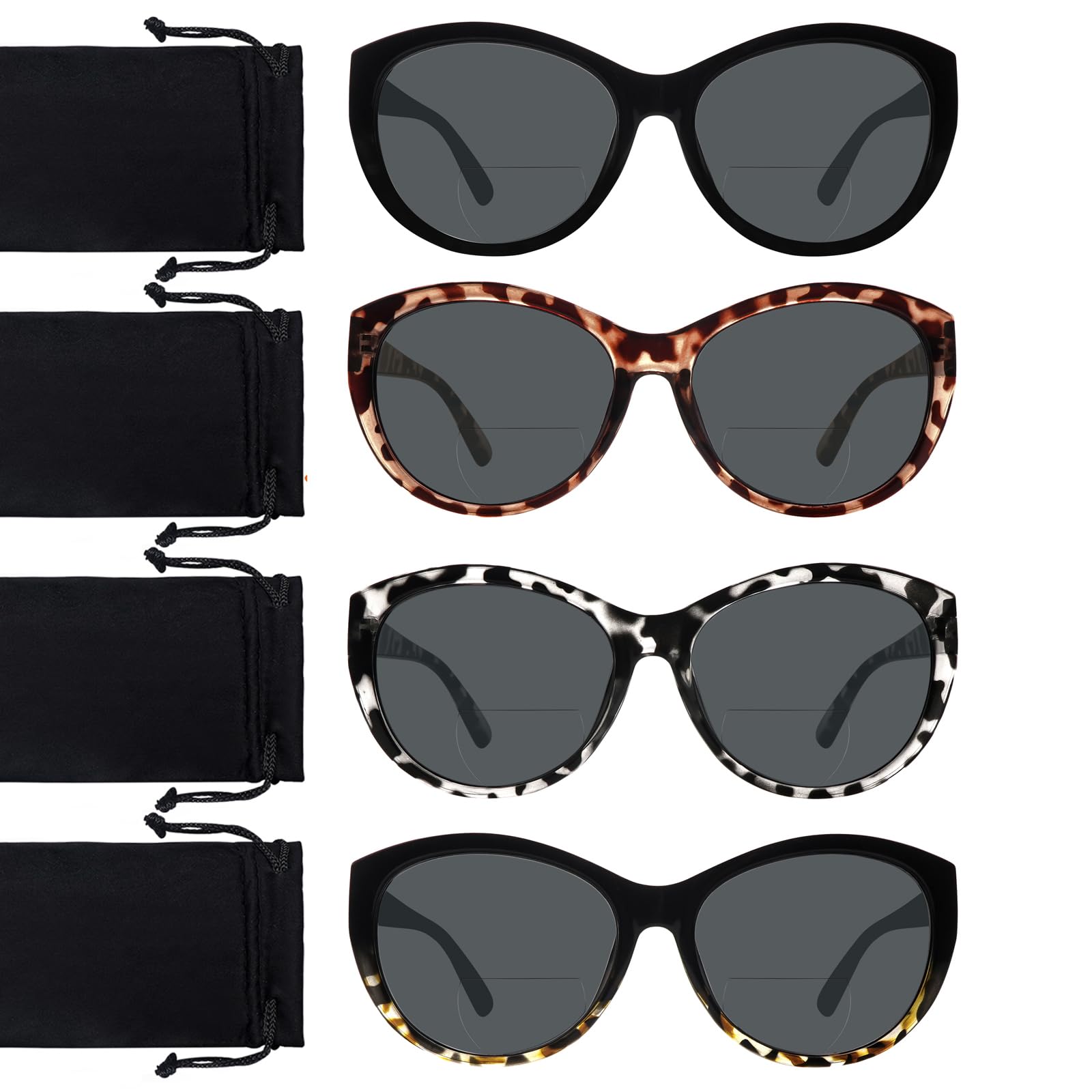 BONCAMOR 4 Pack Bifocal Reading Sunglasses for Women Men Fashion UV400 Protection Sun Readers Outdoor Eyewear