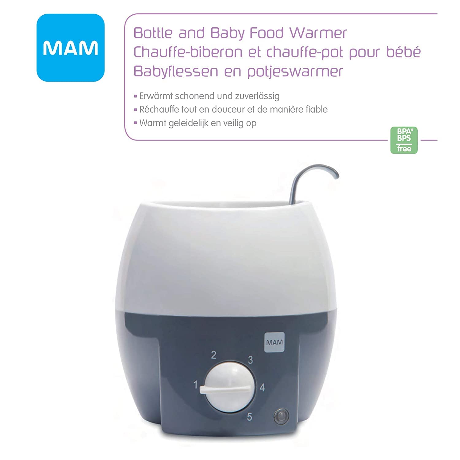 MAM, Babykostwärmer für Babyflaschen und Babynahrung, Flaschenwärmer mit automatischer Temperaturkontrolle und Überhitzungsschutz, grau
