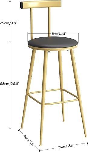Miniatura 3 de Taburetes de bar, juego de 2 taburetes de cocina altos, sillas de bar con respaldo y reposapiés, taburetes industriales con asiento suave de PU,