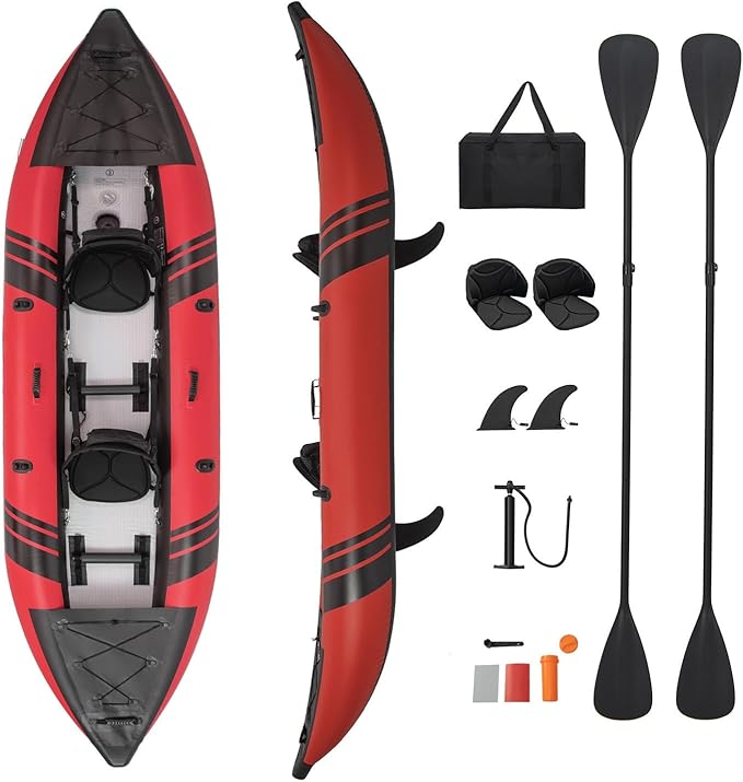 S AFSTAR Inflatable Kayak, 2 Person Canoe with 507 lbs Capacity, Drop-Stitch Floor, All Accessories & Carry Bag, 12.5 ft Large Sit in Tandem Kayak for Fishing, Camping & Exploring for Adults