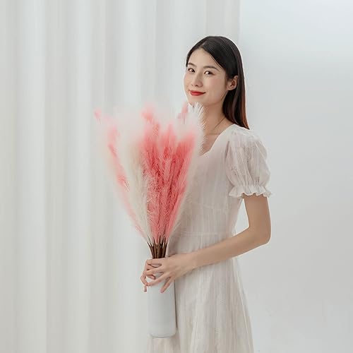 Miniatura 9 de INIFLM 5 piezas de decoración de hierba de pampa sintética, ramas de caña artificiales de 30 pulgadas de alto, nueces de decoración de hierba de