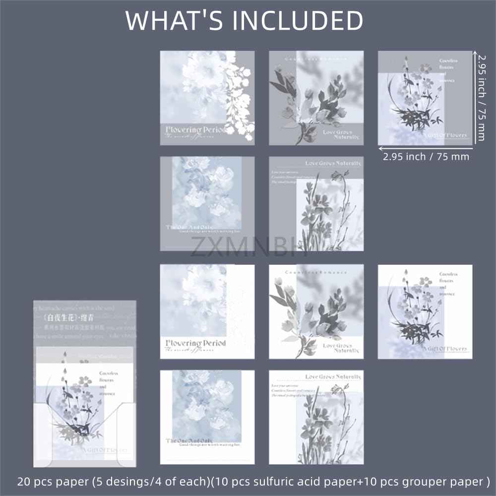 ZXMNBH Kit de papel para álbumes de recortes, flores azules, collage, agenda, materiales para adultos, suministros de decoración, 20 unidades/paquete