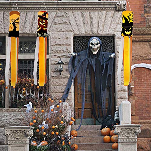 40 Inch Halloween Pumpkin Ghost Windsock Flag, Halloween Windsock Outdoor Hanging Decoration for Front Yard Patio Lawn Garden Party Decor