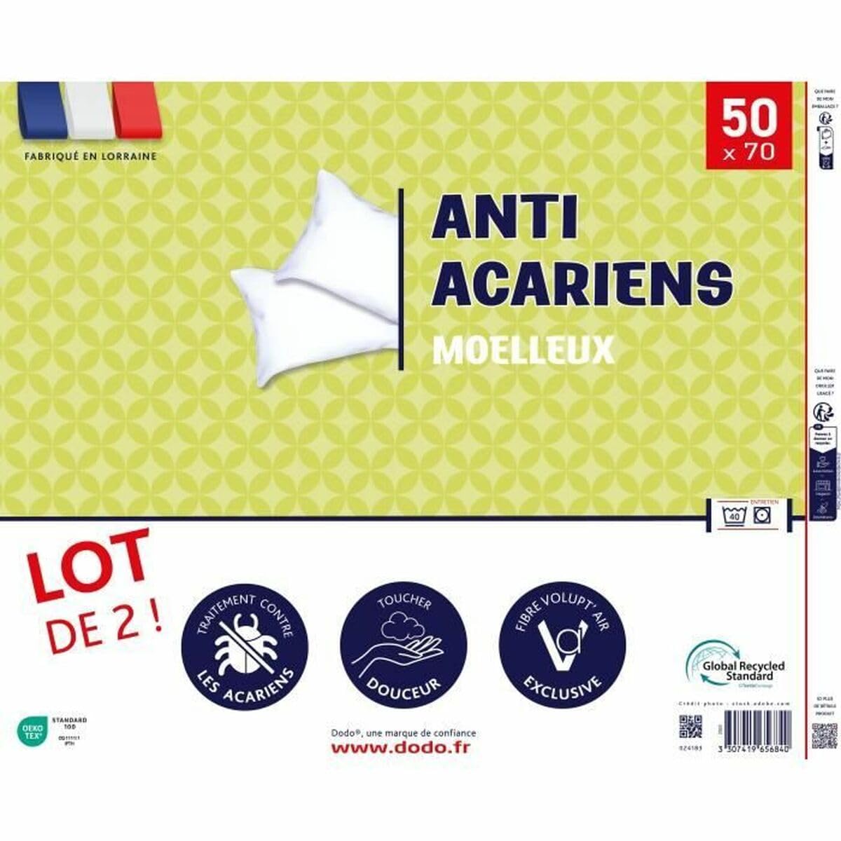 Set mit 2 Anti-Milben-Kissen 50 x 70 cm 100 % Polyester DODO