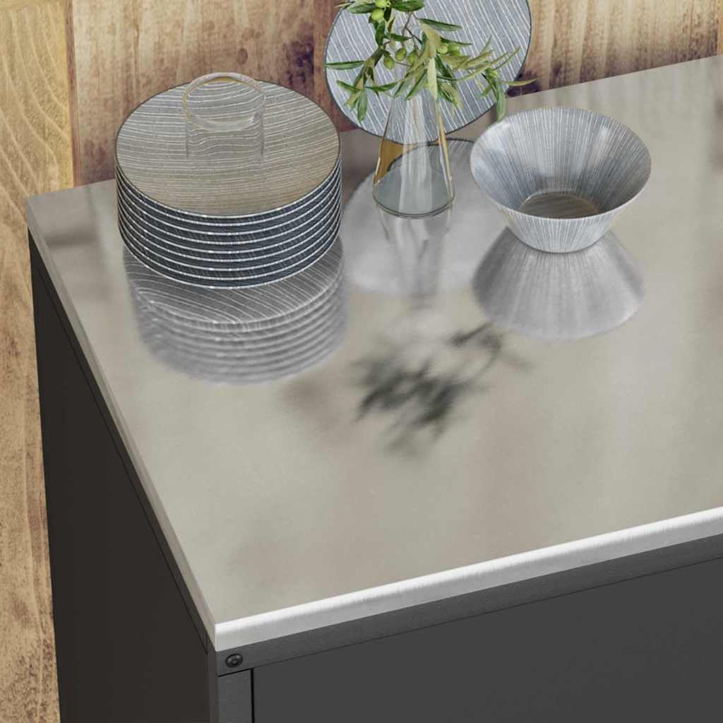Ensemble de Rangement Cuisine 3 pcs Noir - Buffet Industriel en Acier Laminé à Froid avec 4 Portes et 6 Étagères, Meuble pour Vaisselle et Ustensiles, 180x50x92 cm