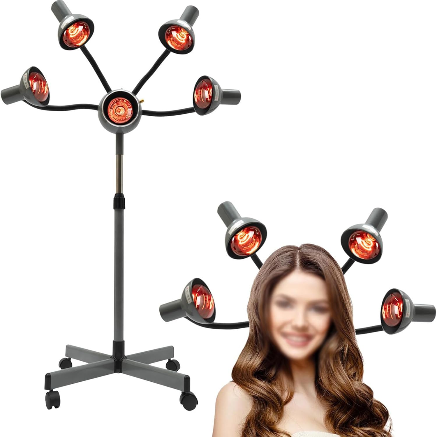 5 Head Infrared Heat Lamp Infrared Hair Color Processor Red Light Dryer Hair Drying Care Adjusting Height Styling