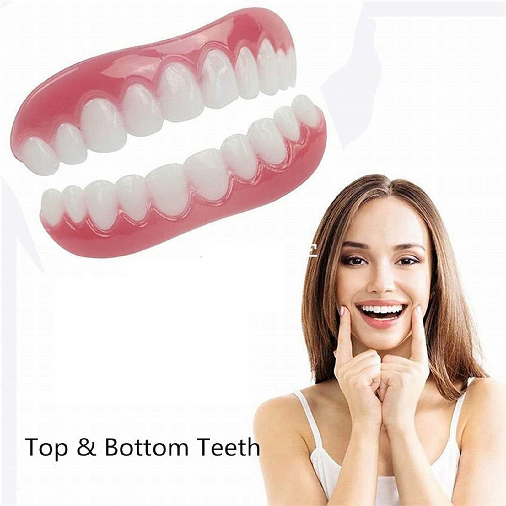 Protesi Dentale Naturale Gel di Silice Faccette Dentali Inferiore e Superiore Cosmetici Denti Ripara Istantaneamente i Denti e Sorridi per Uomini e Donne,4 Pairs