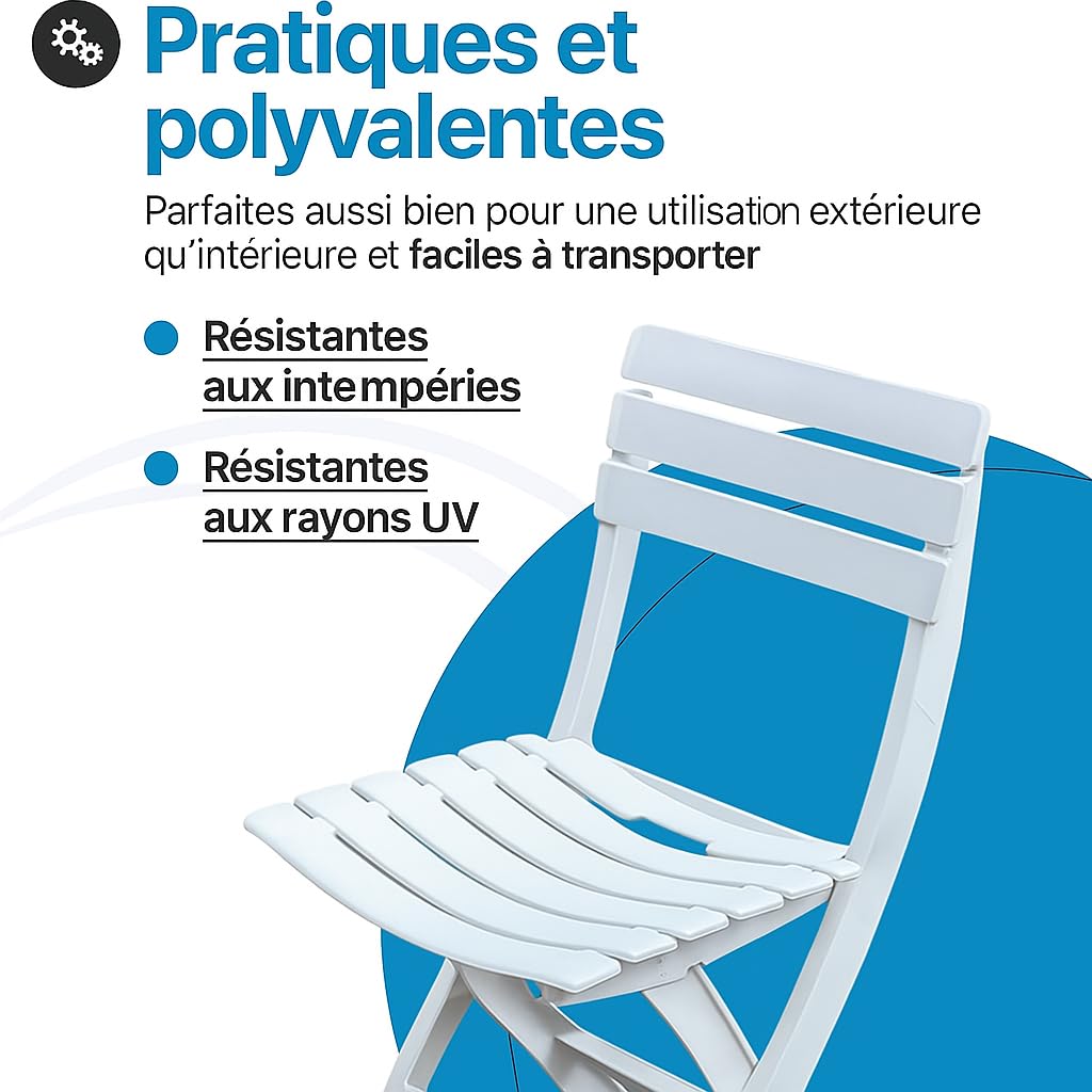 Tomaino - Chaise pliante d'extérieur en plastique - Lot de 4 chaises portables pour usage extérieur et intérieur, jardin, balcon, camping- Pratik - (nouveau blanc)
