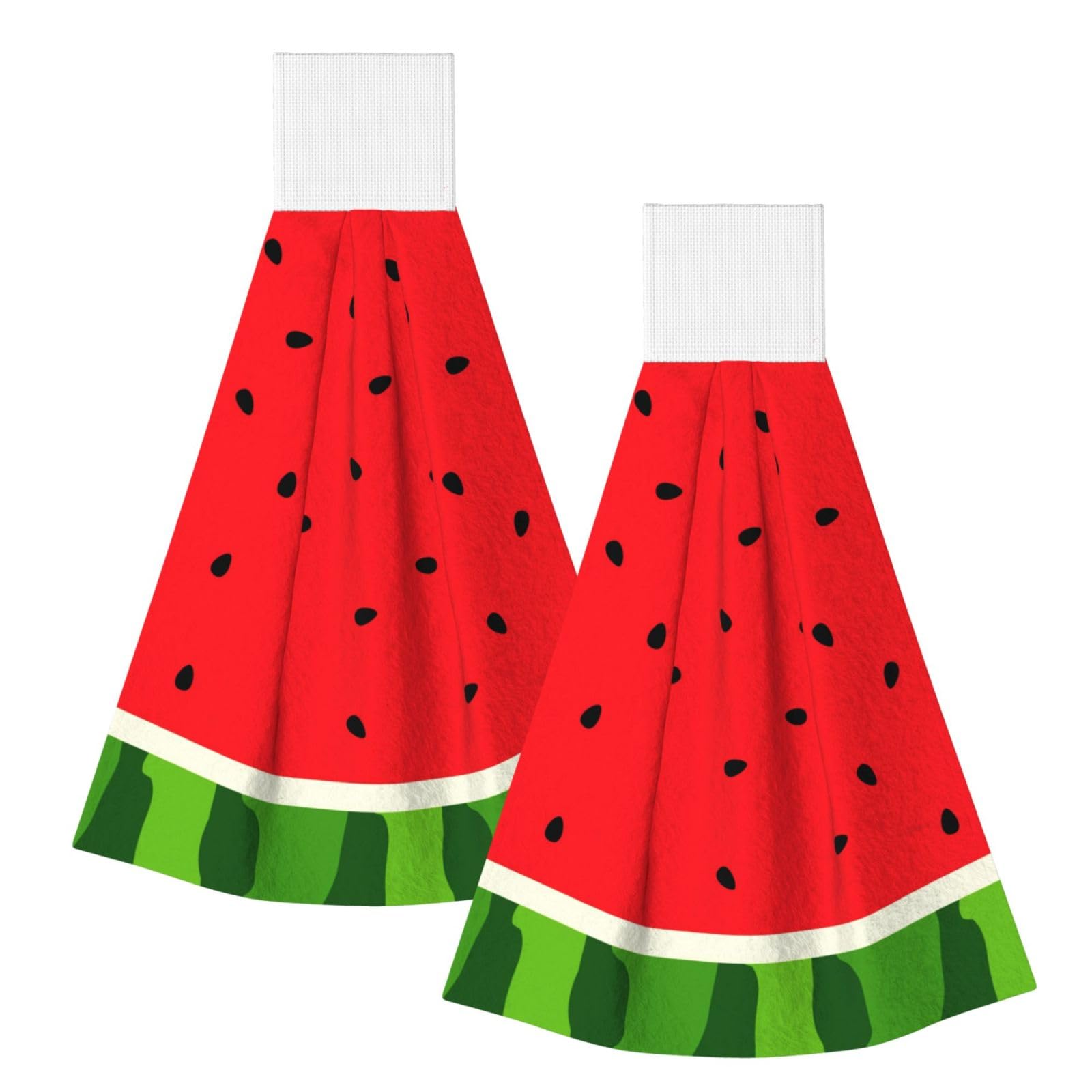 DOPKLNA Watermelon Pattern, Fruit, Red, Stylish, 2 Pcs Hanging Coral Fiber Hand Towels for Bathroom, Absorbent Kitchen Towels