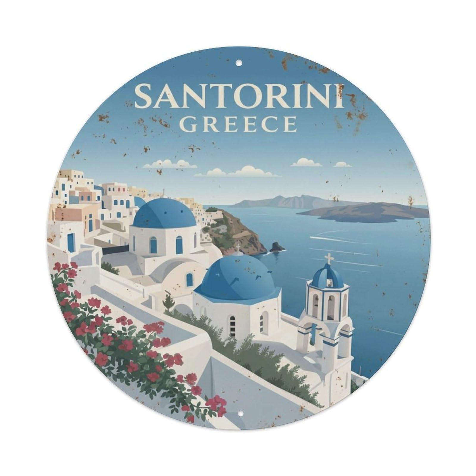 Vintage Travel Oia Santorini Viewpoint 1 Metal Tin Sign