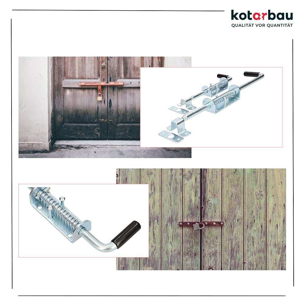 KOTARBAU® Zasuwa bramowa - 220 MM - Rygiel sprężynowy - Zamknięcie do Garażu - Blokada Bramy - Gumowy Uchwyt