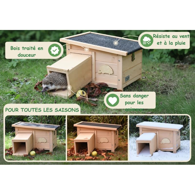 BB Loisir Abri Cabane Mangeoire Hérisson Refuge extérieur Bois Massif Hibernation Hiver