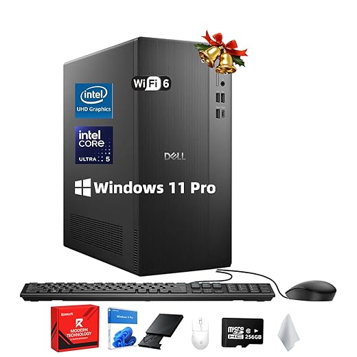 Dell ECT1250 Slim Tower Desktop(2025) - Intel Core Ultra 5 225(10 Cores, Up to 4.9GHz), Intel UHD Graphics, Wi-Fi 6, BT 5.4, Windows 11 Pro, Keyboard & Mouse & Accessories(32GB DDR5 RAM, 1TB SSD)