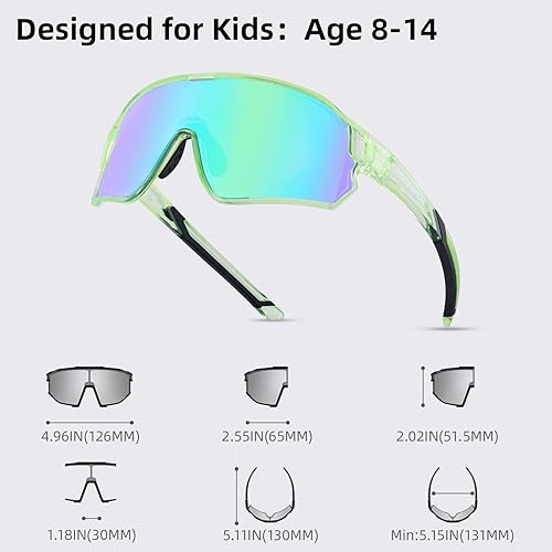 Miniatura 8 de ROCKBROS Lentes de sol polarizados para niños, lentes de sol de béisbol juveniles, gafas de ciclismo con protección UV400 para niños y niñas de 8 a