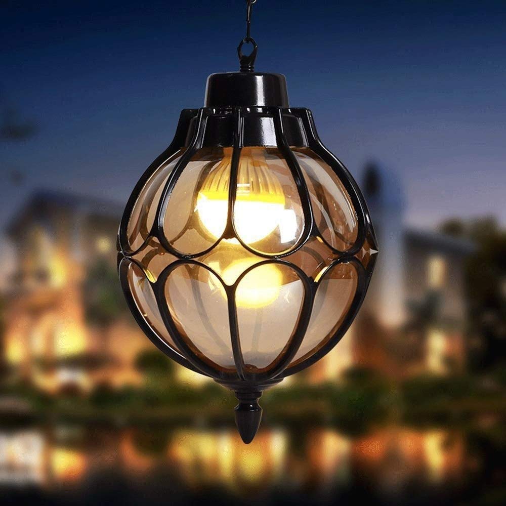 lampy wiszące, Wodoodporna lampa wisząca IP54 z regulowanym szklanym żyrandolem w kształcie kuli, stylu śródziemnomorskim, do willi, na ganek, garażu, 28 cm x 43,5