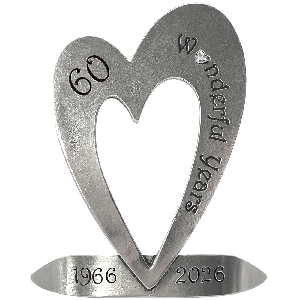 English Pewter Company Sheffield, England Women's Silver English Pewter Company 60Th Diamond Wedding Anniversary Heart Keepsake Gift With Crystal Personalised With Your Years [Ann105]