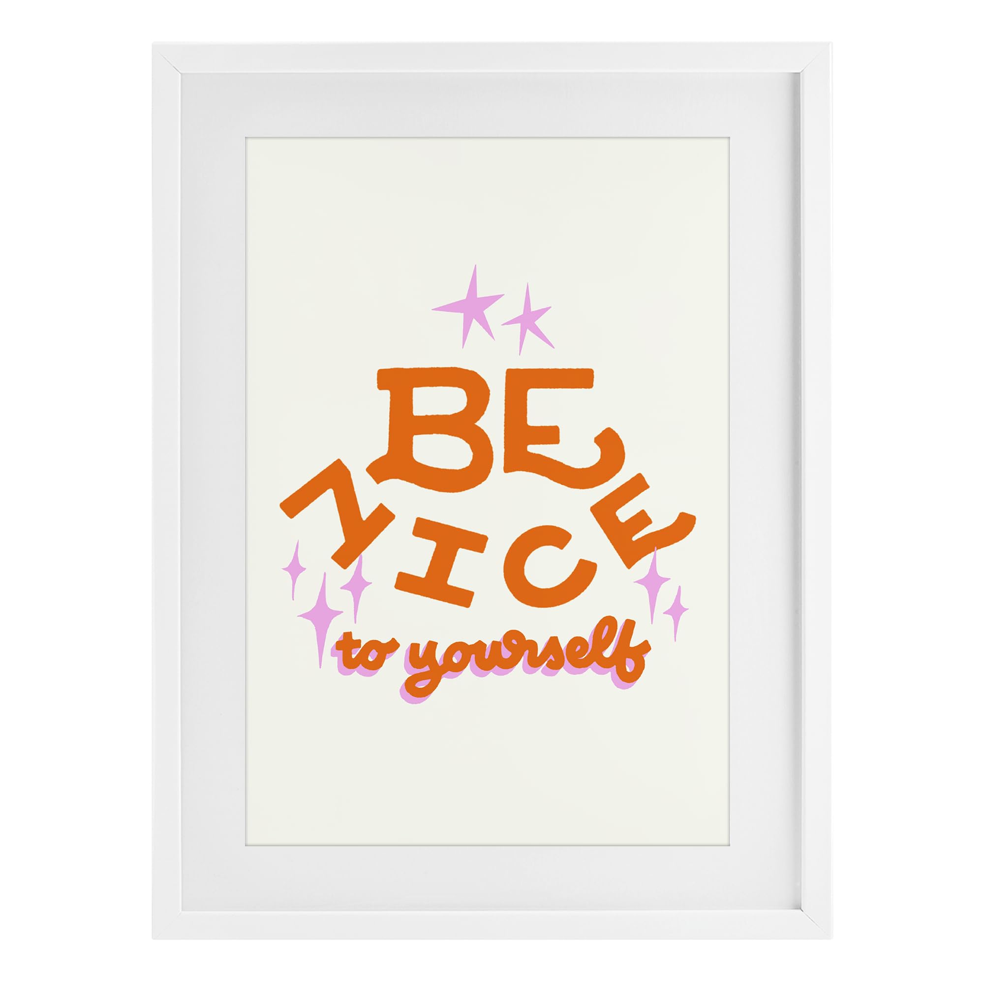 Stupell Industries 'Be Nice To Yourself', Framed Print Under Glass, White, 17 x 23 Inches, Easy to Hang and Sturdy, Made in USA, by Indira Prieto | IndySign