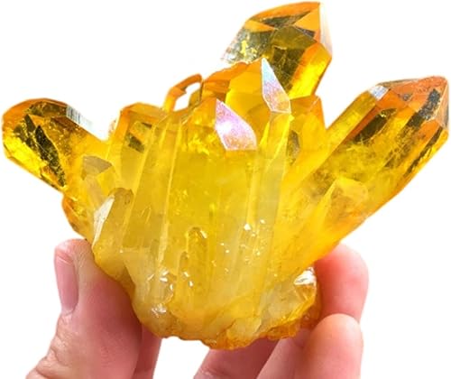 VIDECOR Espécimen de racimo de cristal de cuarzo fantasma fantasma amarillo natural, racimo de cristal de cuarzo amarillo, Feng Shui, decoración del