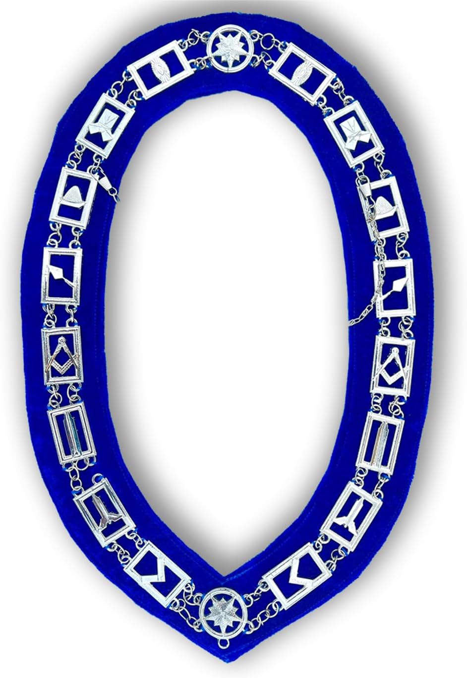 Masonic Regalia Blue Lodge Chain Collar Silver Plated Blue Backing - Blue Lodge Officer Silver Chain Collar with Blue Backing