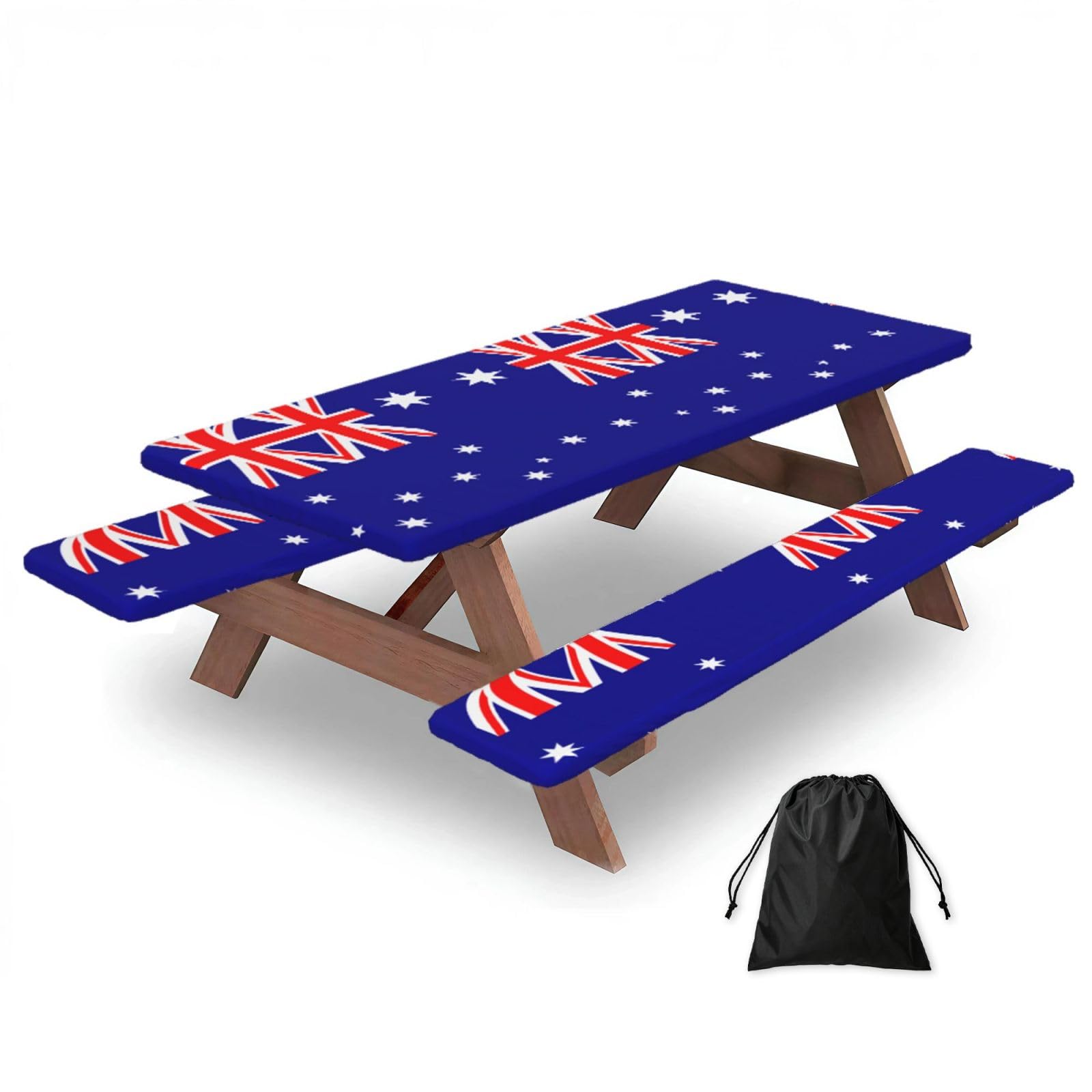 Yqxwjl Black Australian Flag Print Camping Essentials Waterproof Camping Table And Bench Cover With Drawstring Bag 183 Cm