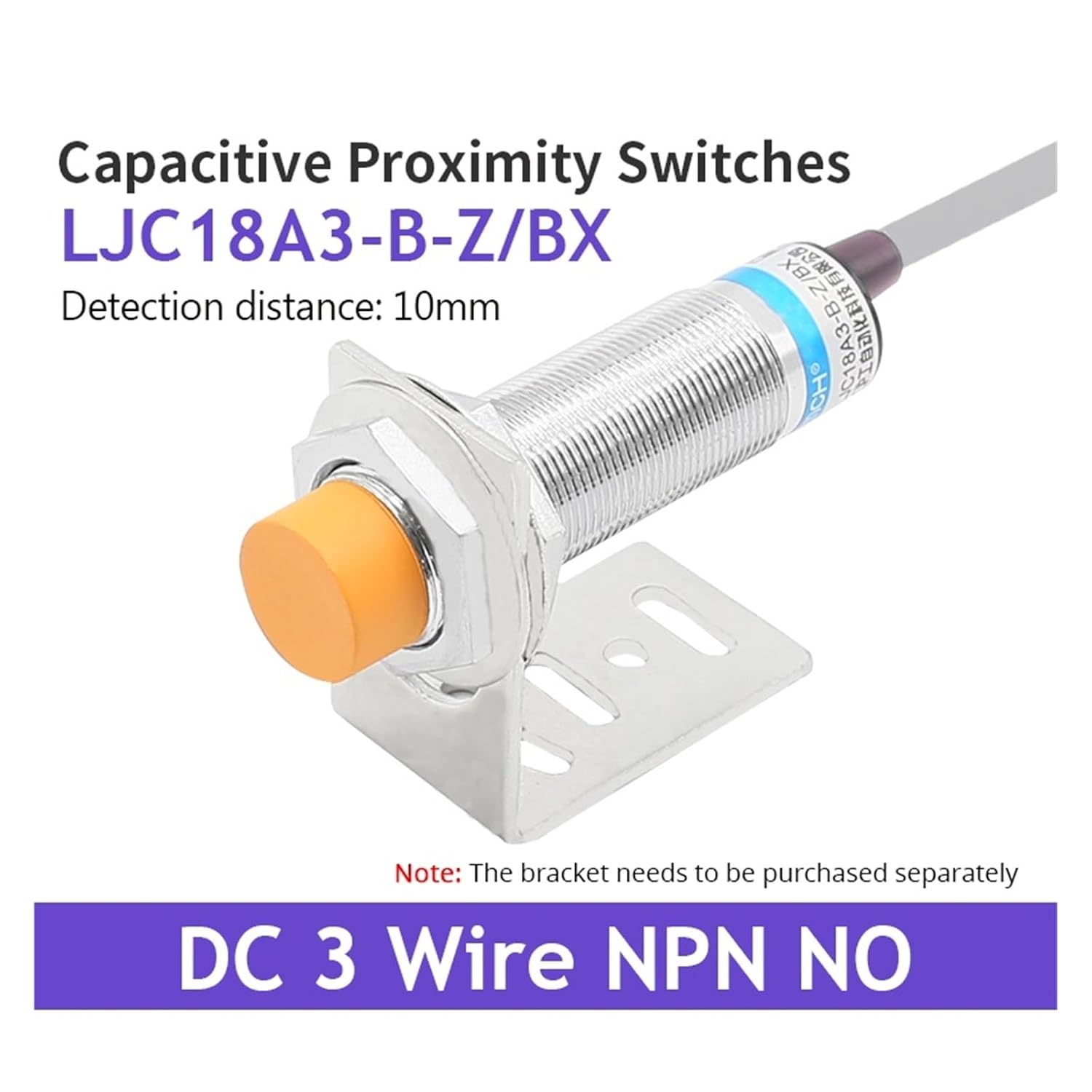 Proximity Sensor LJC18A3-BZ/BX DC NPN NO NC M18 capacitive Proximity Sensor Switch Detector 10mm (Color : LJC18A3-B-Z-BX)