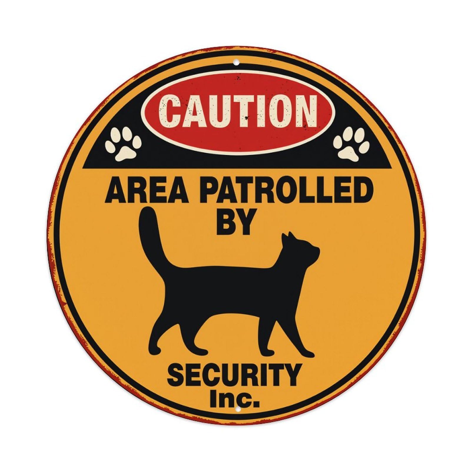 Caution Area Patrolled By Security Inc Round Tin Sign Vintage Metal Poster Retro Bar, Home, Man Cave, Kitchen, Laundry Room Wall Art Decor Gift 8x8Inch
