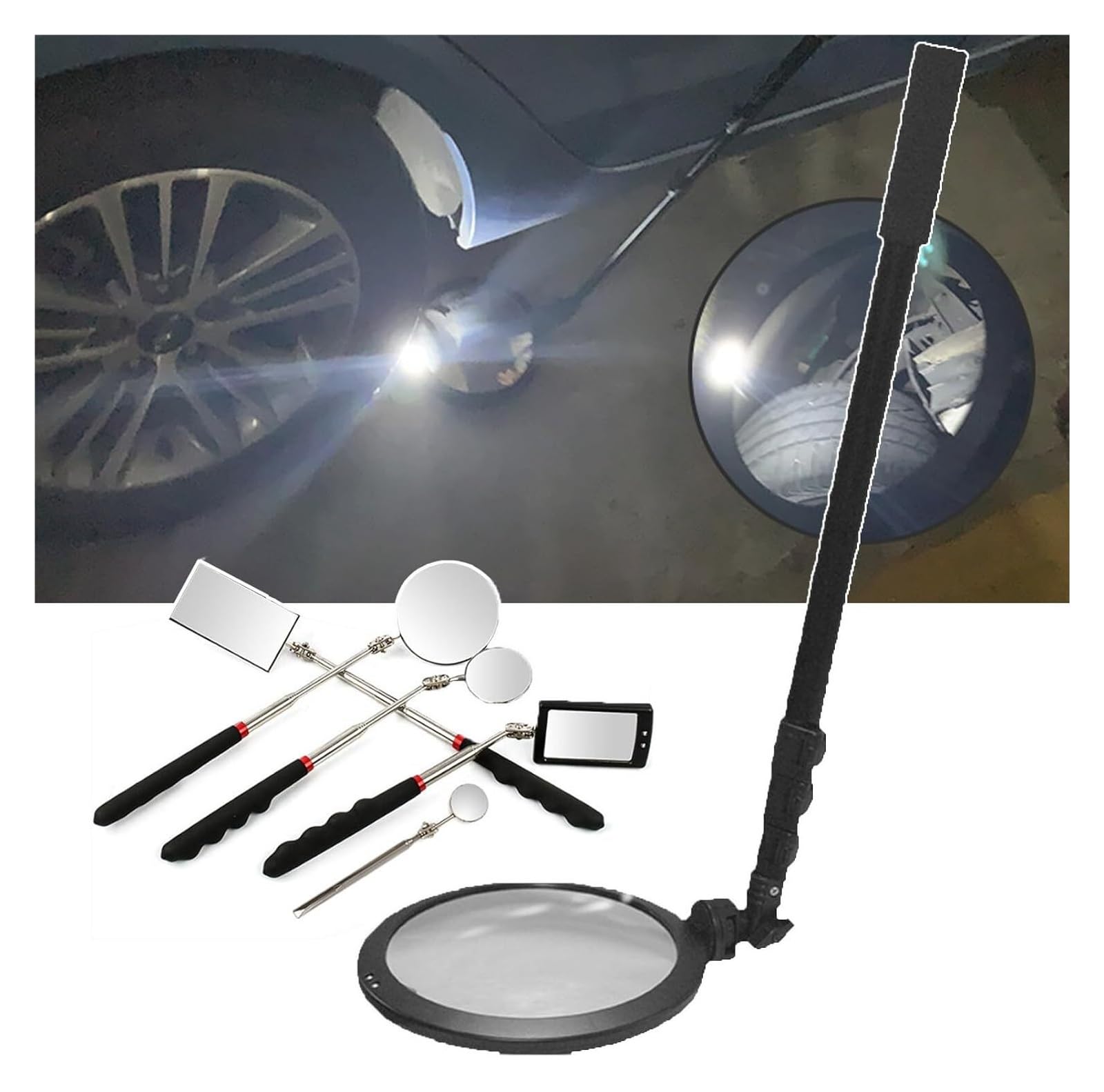 YNIYUJKL Under Car Search Mirror, Under Vehicle Inspection Mirror-16Cm Diameter Roof Inspection Mirror Telescopic Inspection Mirror,