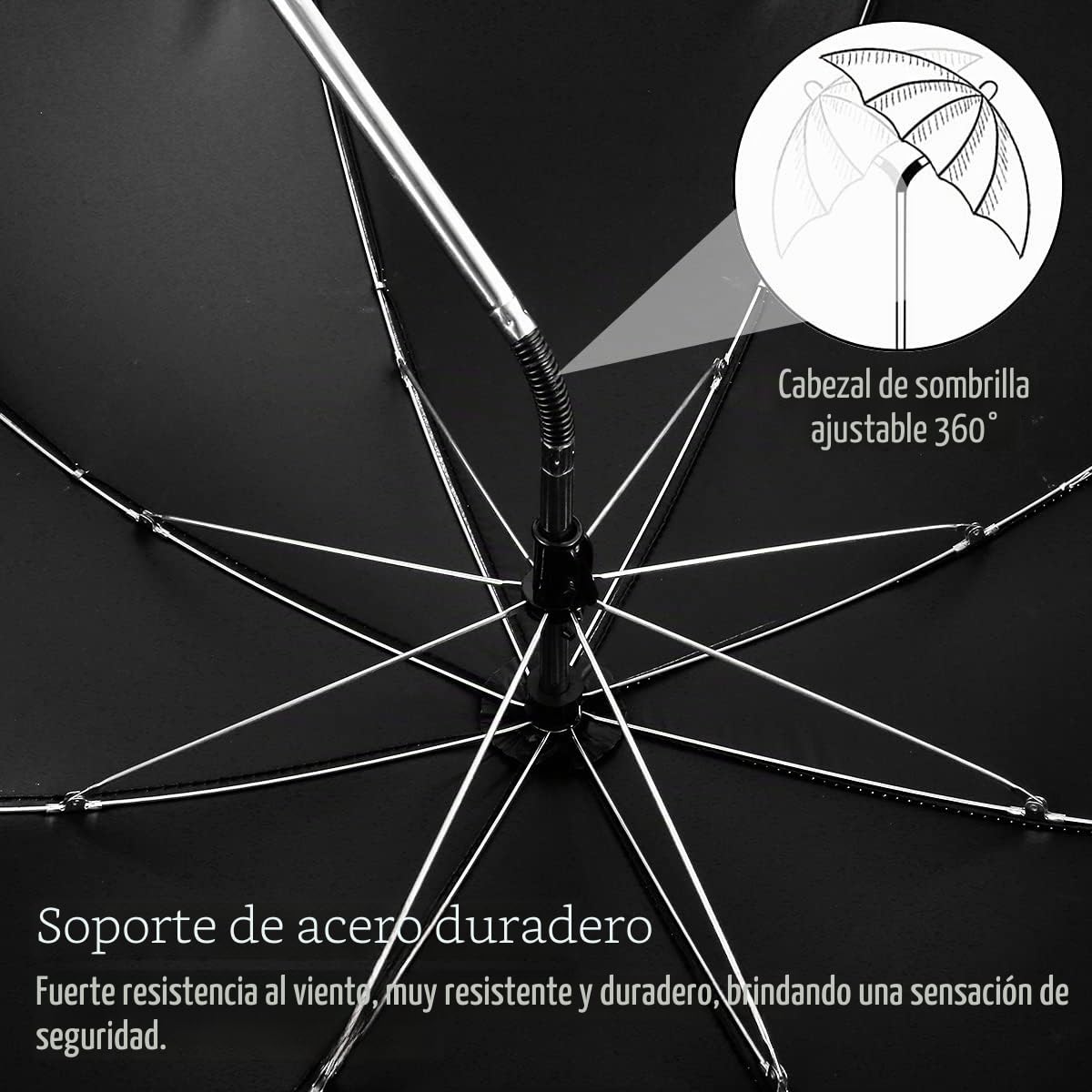 Parasol universal UV 50+ con pinza ajustable y brazo flexible para cochecito, bicicleta, silla de ruedas, silla de playa, Negro , 85CM(B)