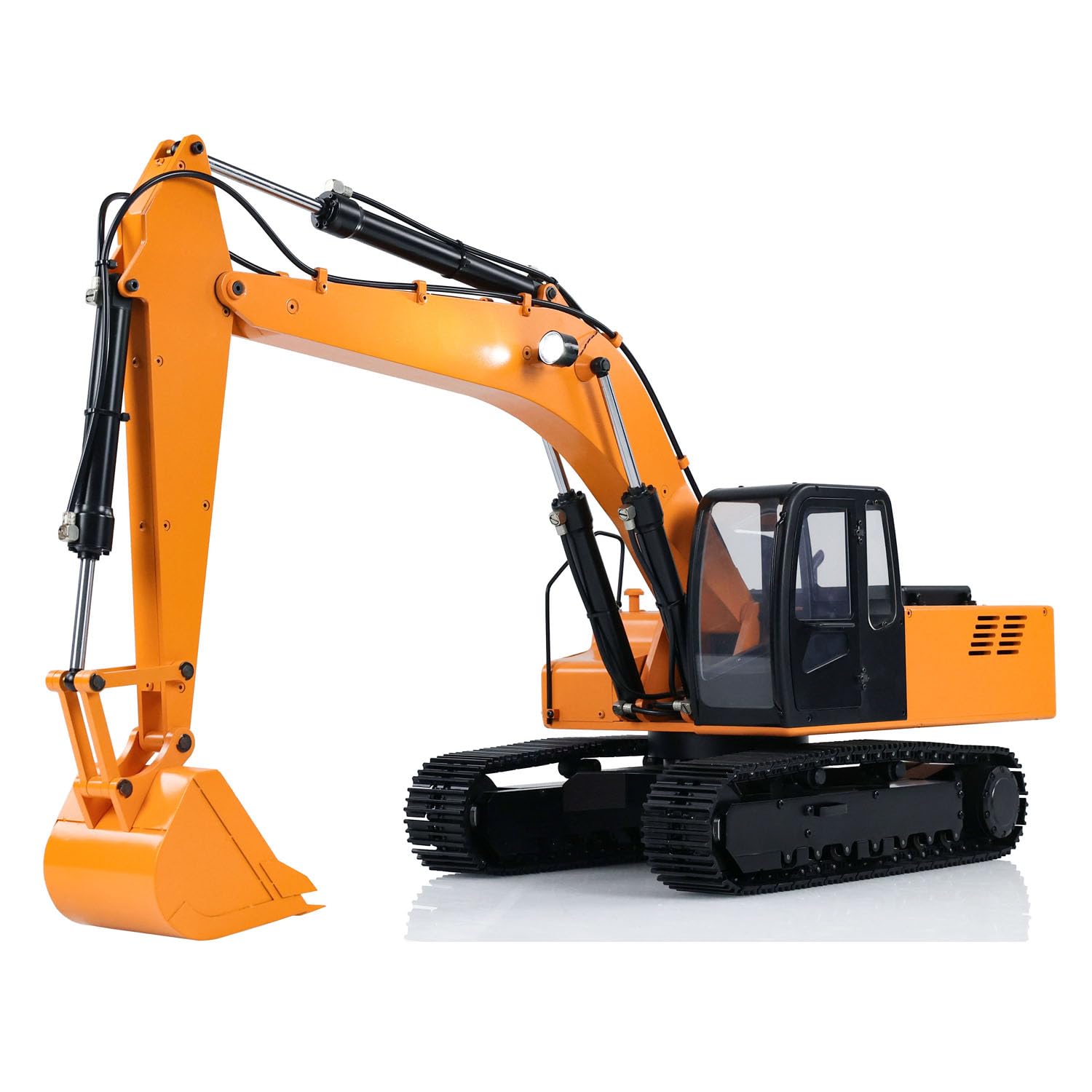 JDM 1/12 RC - Modelo de excavadora hidráulica con válvula de bomba de pistas, controlador de radio ESC pintado montado en amarillo, modelo de grado hobby
