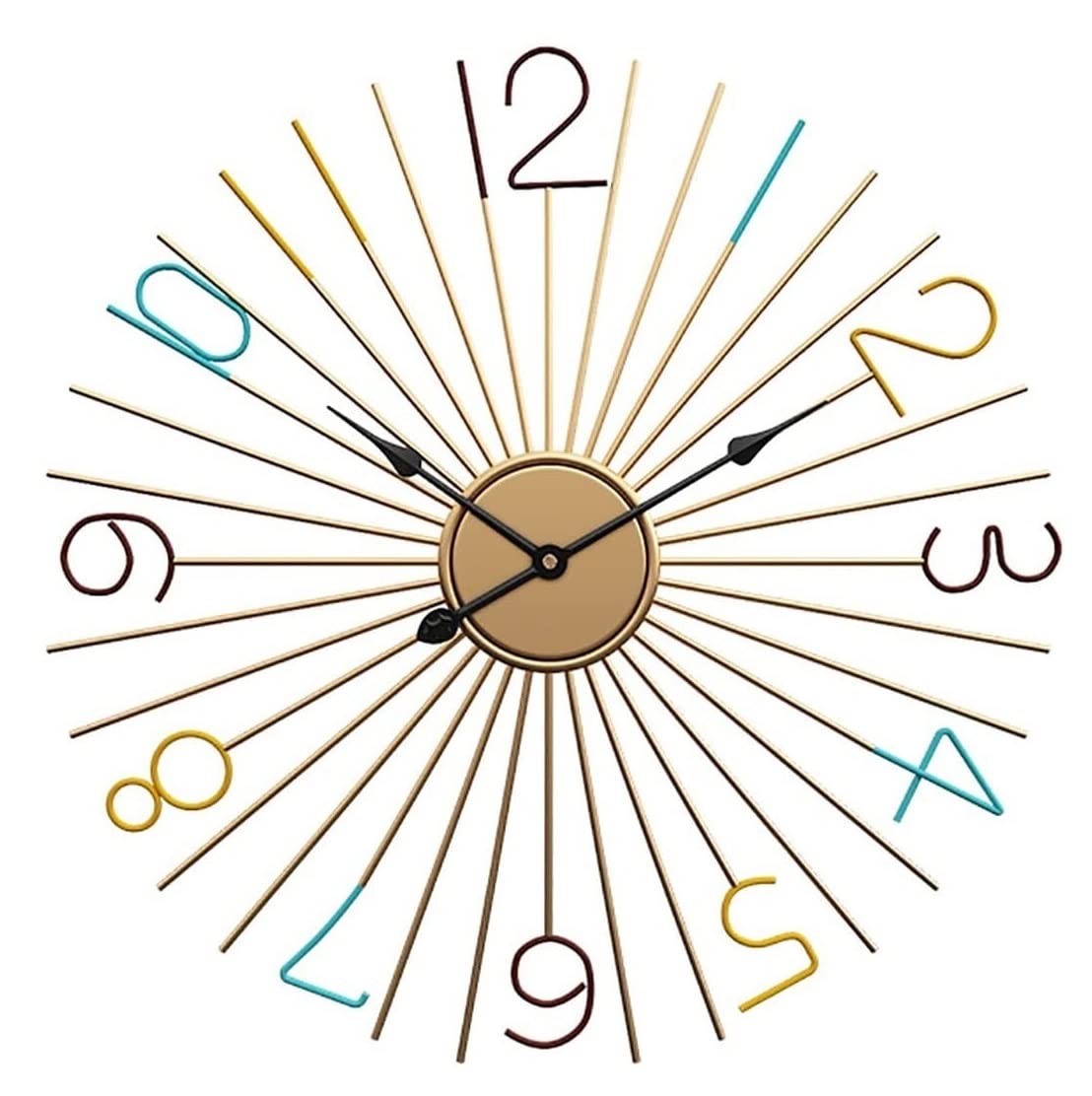 Reloj De Pared Decoración Hogar Reloj Arte De Pared Decorativo 3D Metal Multicolor Silencioso Sin Tictac Y Fácil Leer Funciona con Pilas para Cocina