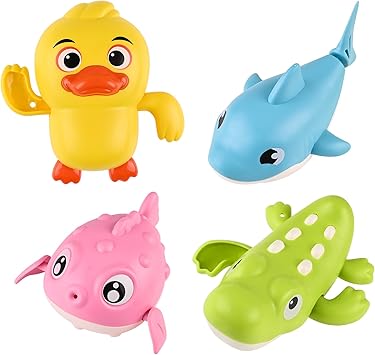 Hileyu Baby & Toddler Toys,Bath Toys 4 Pieces Baby Bath Toys,Wind up Toys Paddling Pool Toys for Kids,Baby Bathtub Toys,Bathroom Float Toy for 0 1 2 3 4 Years Old Toddler Boys Girls,Swimming Water Floating Fish Duck Toys