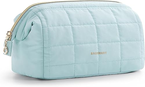 BAGSMART Bolsa de maquillaje de viaje, bolsa de maquillaje acolchada para mujer, bolsa organizadora de maquillaje, bolsa de apertura amplia, bolsa