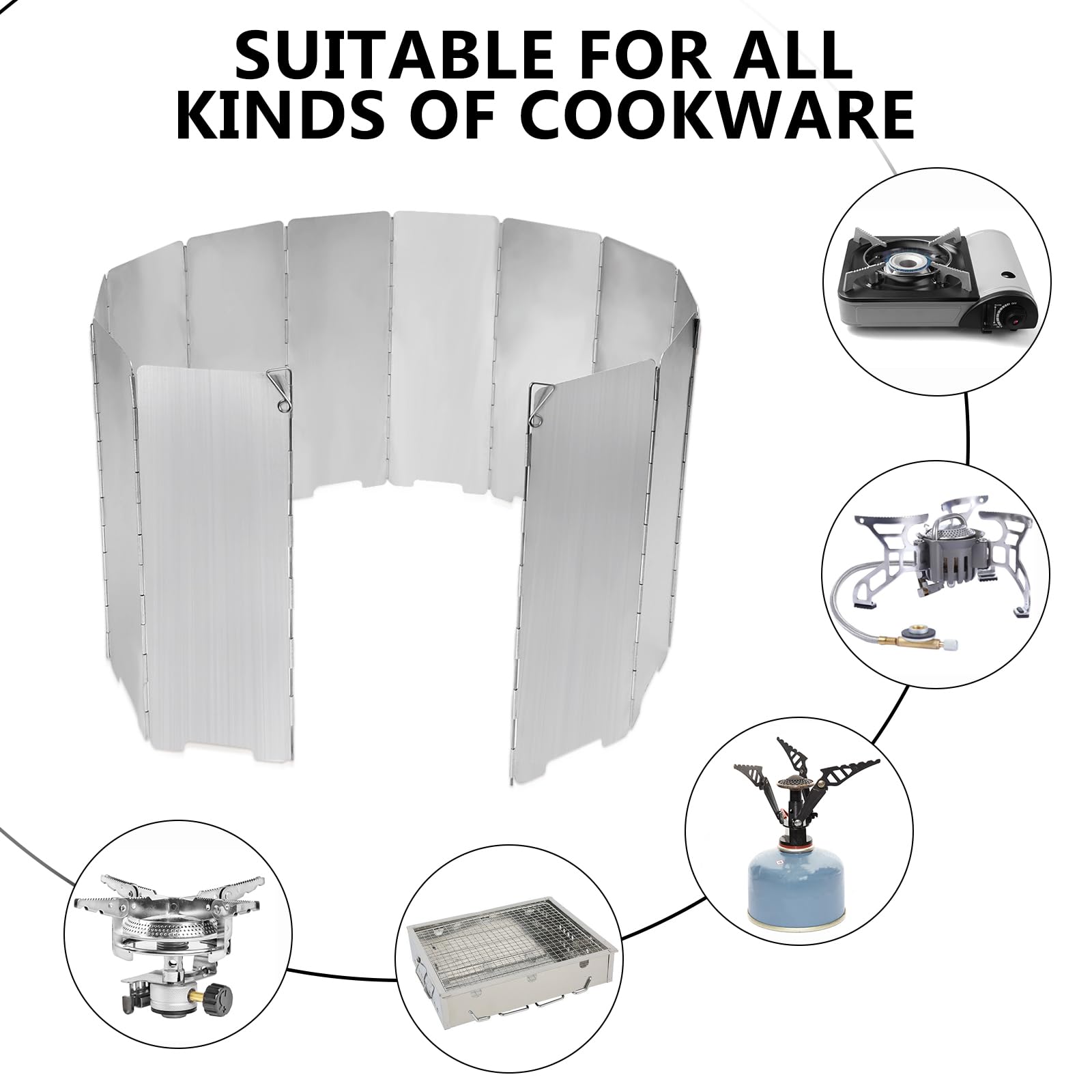 Paravento Da Campeggio 12 Pannelli - Schermo Antivento Pieghevole Per Fornelli Da Esterno In Alluminio