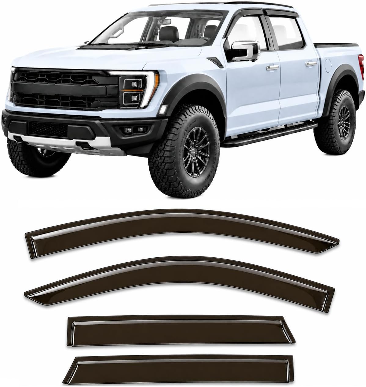 2015-2026 Tape-On Rain Guards for Ford F150 SuperCrew Side Window Deflector Visors (Crew cab only) XL XLT Lariat King Ranch Platinum Limited Lightning 2018 2019 2020 2021 2022 2023 2024 2025