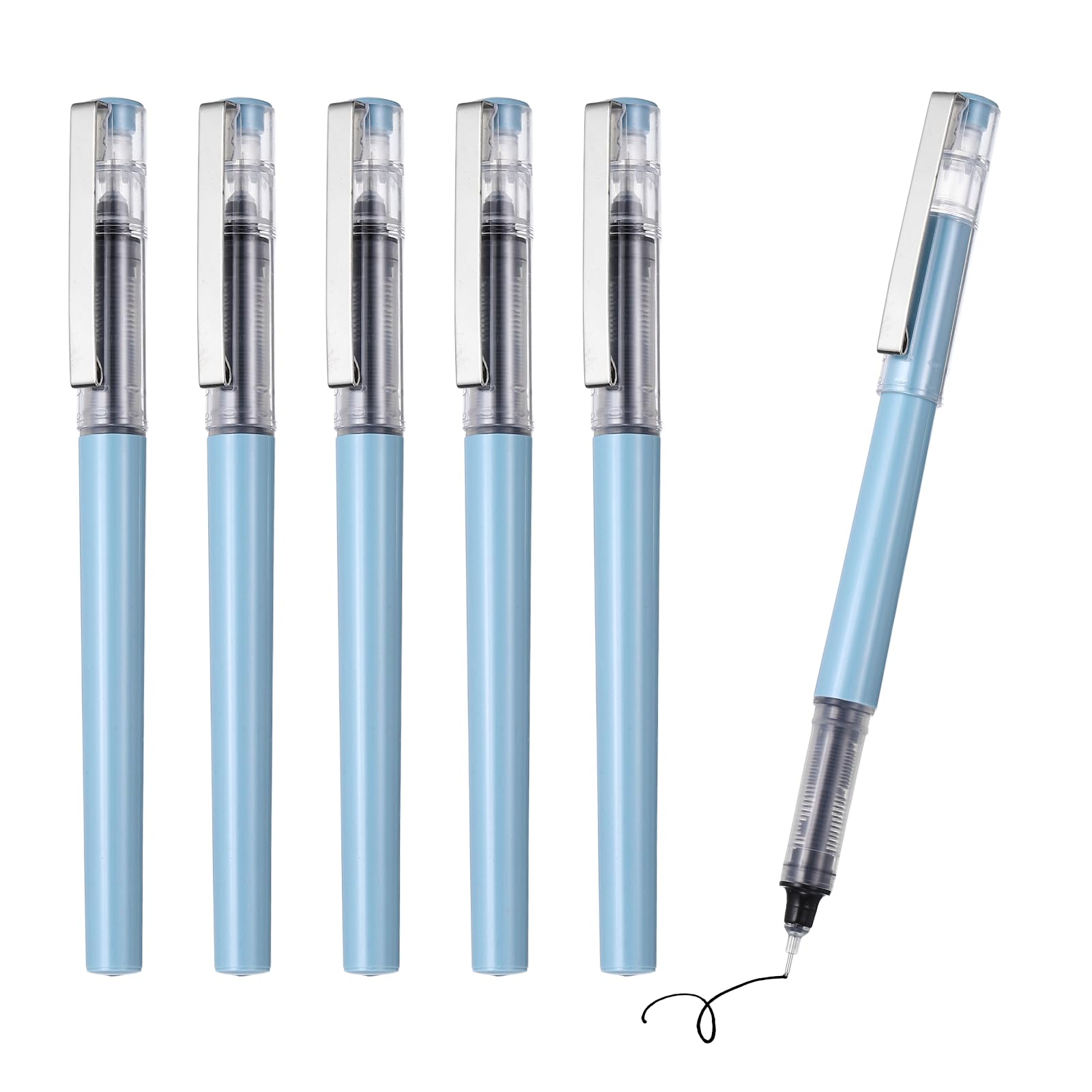 PATIKIL 6Pcs Liquid Ink Rollerball Pens, 0.5mm Fine Point Needle Tip Pens Smooth Writing Gel Ink Quick Dry Black Ink for Office Note Taking Journaling, Blue Body โ image 1