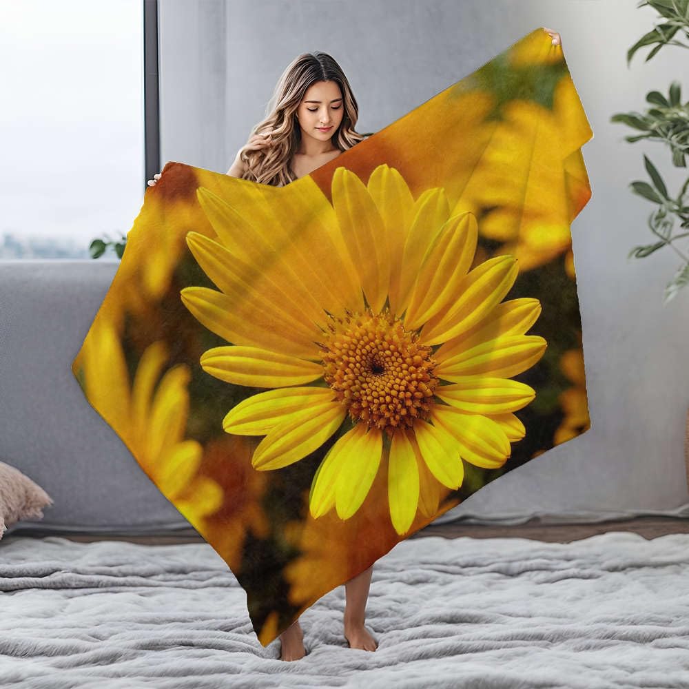Couverture en flanelle grande fleur jaune plaid personnalisé 125x150cm pour canapé
