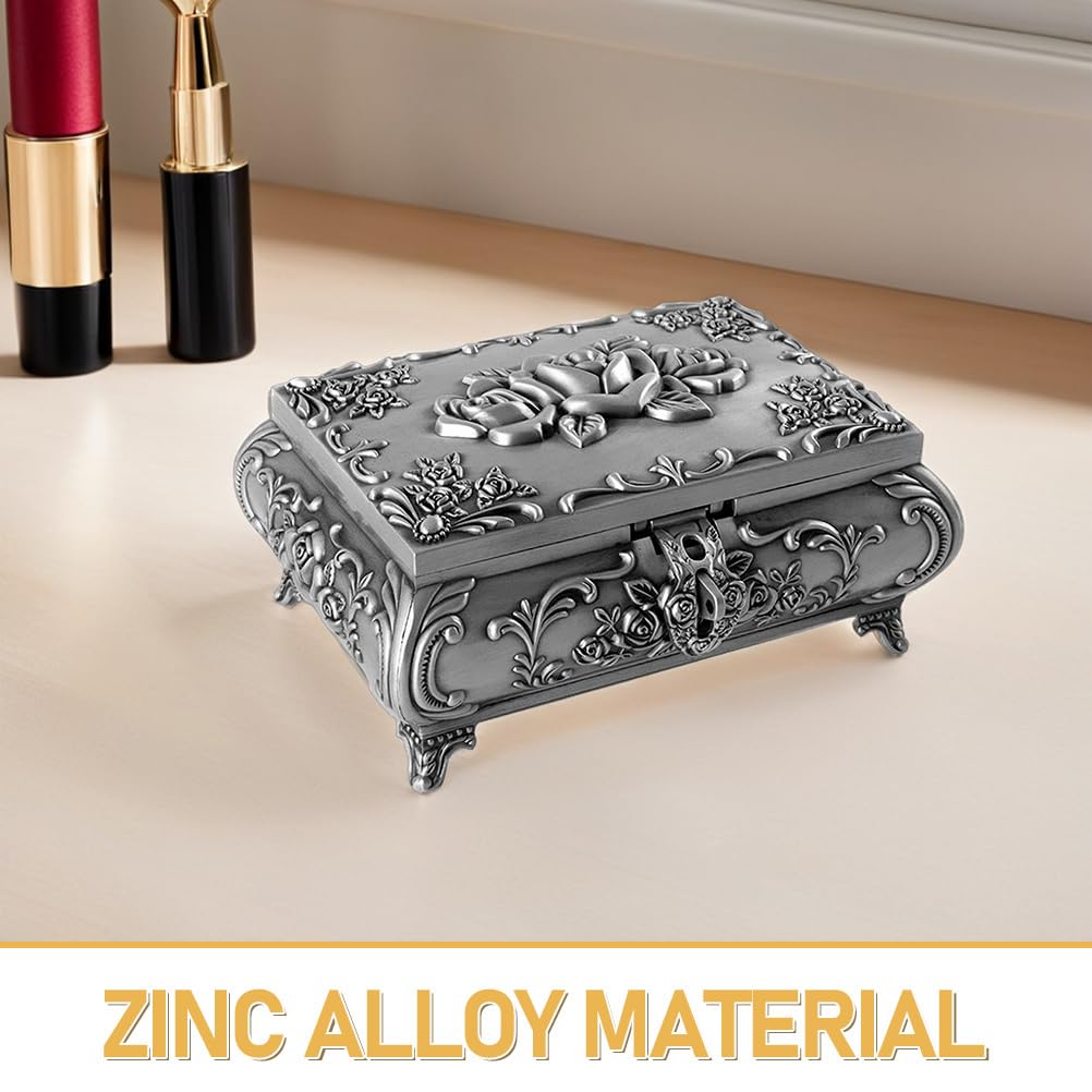 Vintage Schmuckkästchen aus Metall in Rechteckform, Silber
