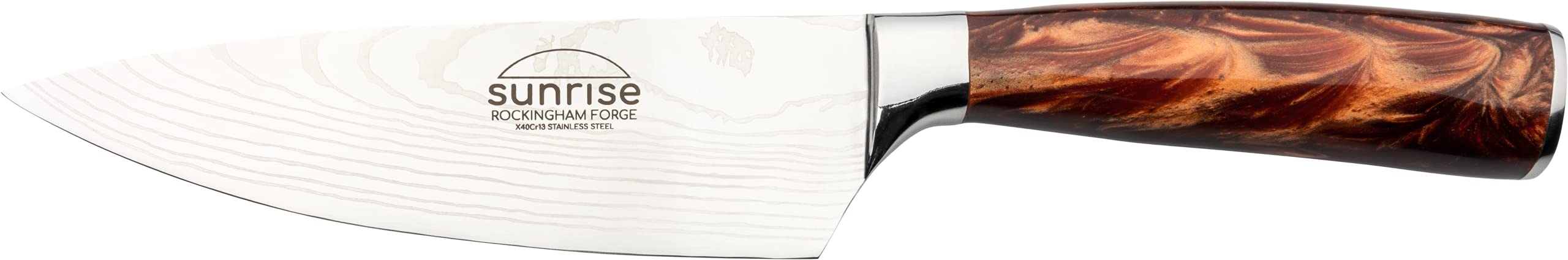 Rockingham Forge Sunrise Collection 6" Chef's Knife, Stainless Steel with Resin Handles, Amber Brown