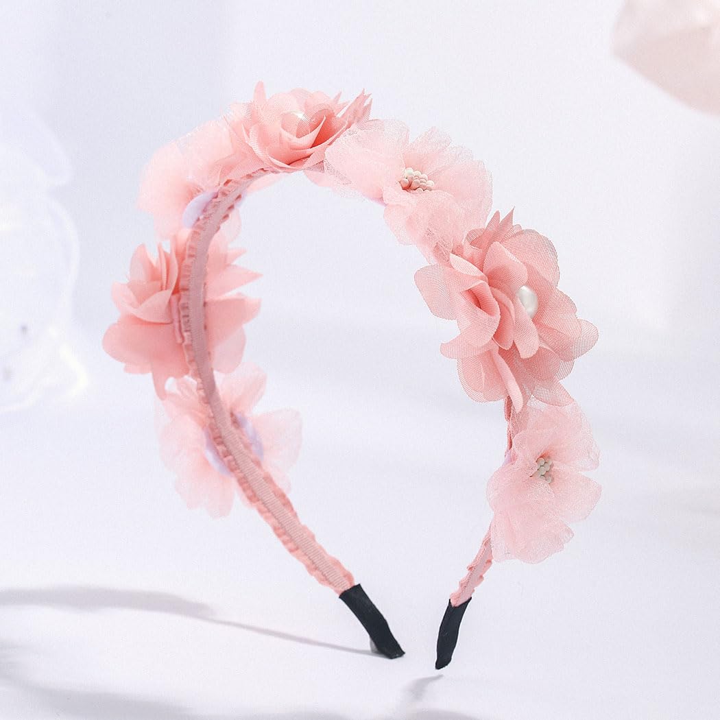 IYOU Baby Girls Headband Pink Flower Hair Hoop Pearl Party Wedding Hair Accessories - Image 4