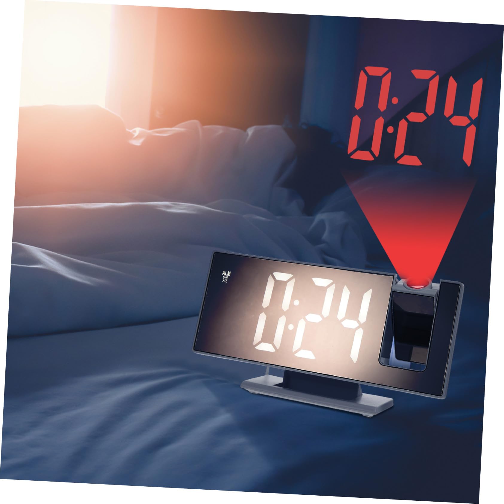 Reloj Despertador Digital con Proyector de Techo Pantalla Espejo Grande Función Silenciosa y Repetición Diseño Compacto para Dormitorio