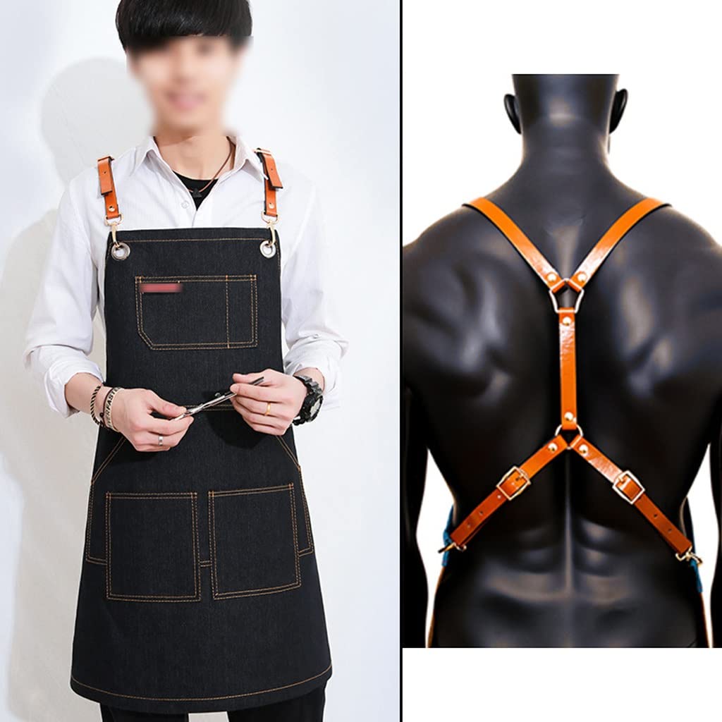 Server Aprons Barista Apron Cocina cocina delantal ajustable babero delantal cocinar delantal restaurante chef delantal hombres y mujeres amplia delantal Kitchen Aprons Chefs Appron (Color : Black)