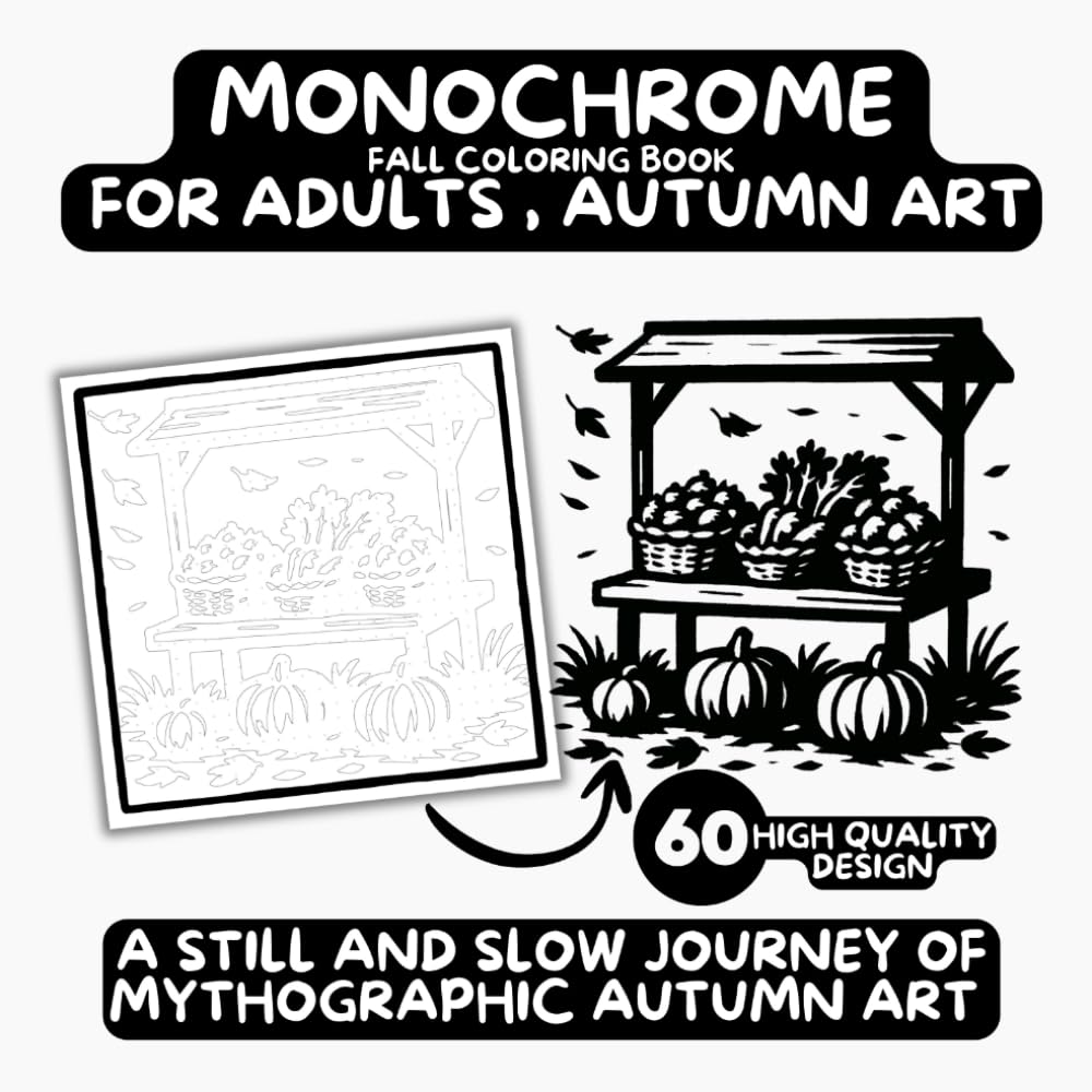 Monochrome Fall Coloring Book for Adults: A Still and Slow Journey of Mythographic Autumn Art