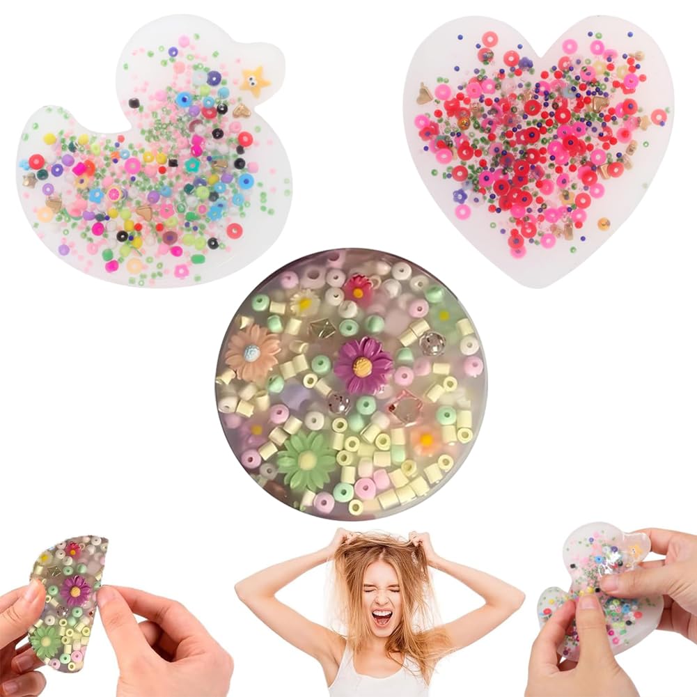 Skin Picking Fidget Toys,3 Stück Skin Picking Spielzeug Silikon Picking Pad Skin Picking Party Sensorisches Spielzeug Anti-Stress Relief Fidget Toy Für ADHD OCD(Herzförmig+Rund+Ente)