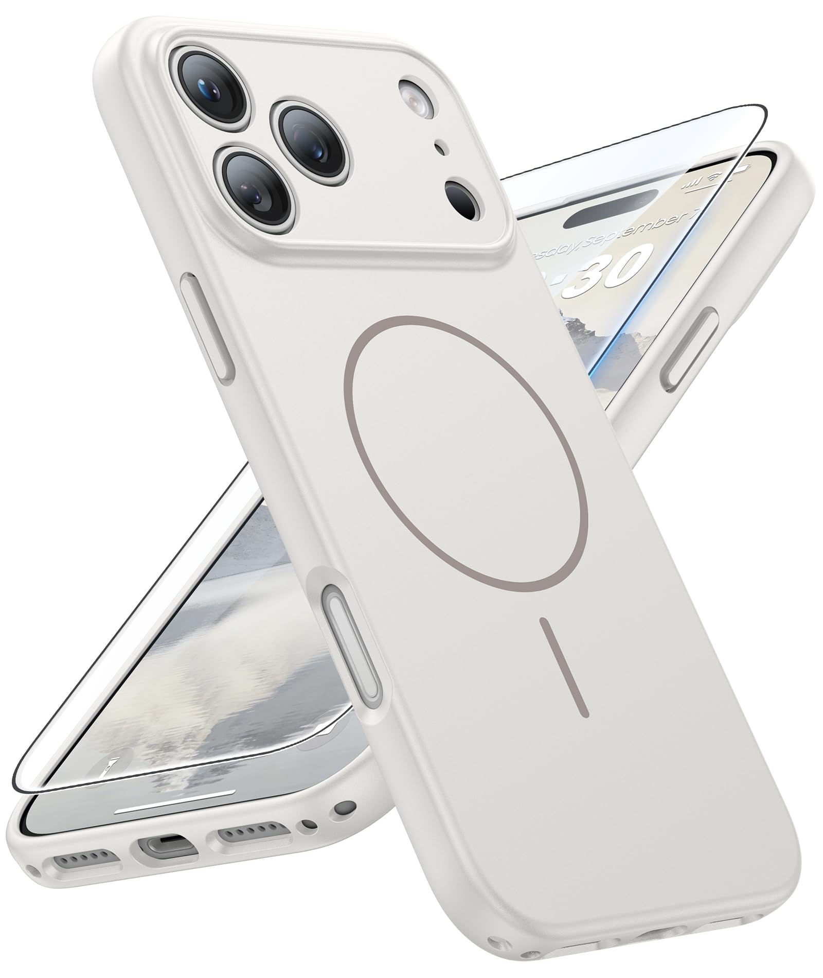 FNTCASE for iPhone 17 Pro-Max Case: Solid White Compatible with MagSafe | With Screen Protector, Full Camera Protection, Slim Matte Magnetic Shockproof Cover, 14FT Military Grade Drop Tested