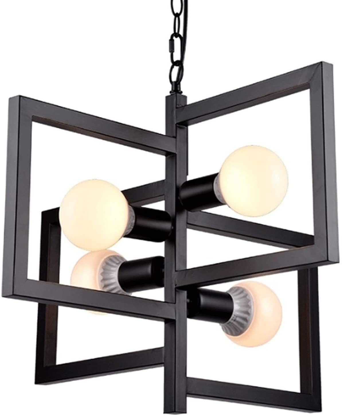 BLOOHK 4-Light Geometric Pendant Light, Modern Industrial Chandelier, Matte Black Square Open Cage Ceiling Fixture for Dining Room, Kitchen Island, Entryway, Living Room