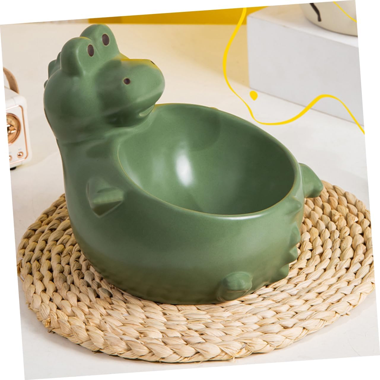 Cartoon Ceramic PET Feeding Bowl for Cats and Dogs High Base Design 400ml Capacity Non-Slip for Water and Food