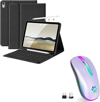 FUWANG Keyboard Case for iPad Air 11 inch M2 2024 and air 4th/5th Generation 10.9 inch Case with Keyboard Bundle with Wireless Mouse,Rechargeable LED Wireless Bluetooth Mouse