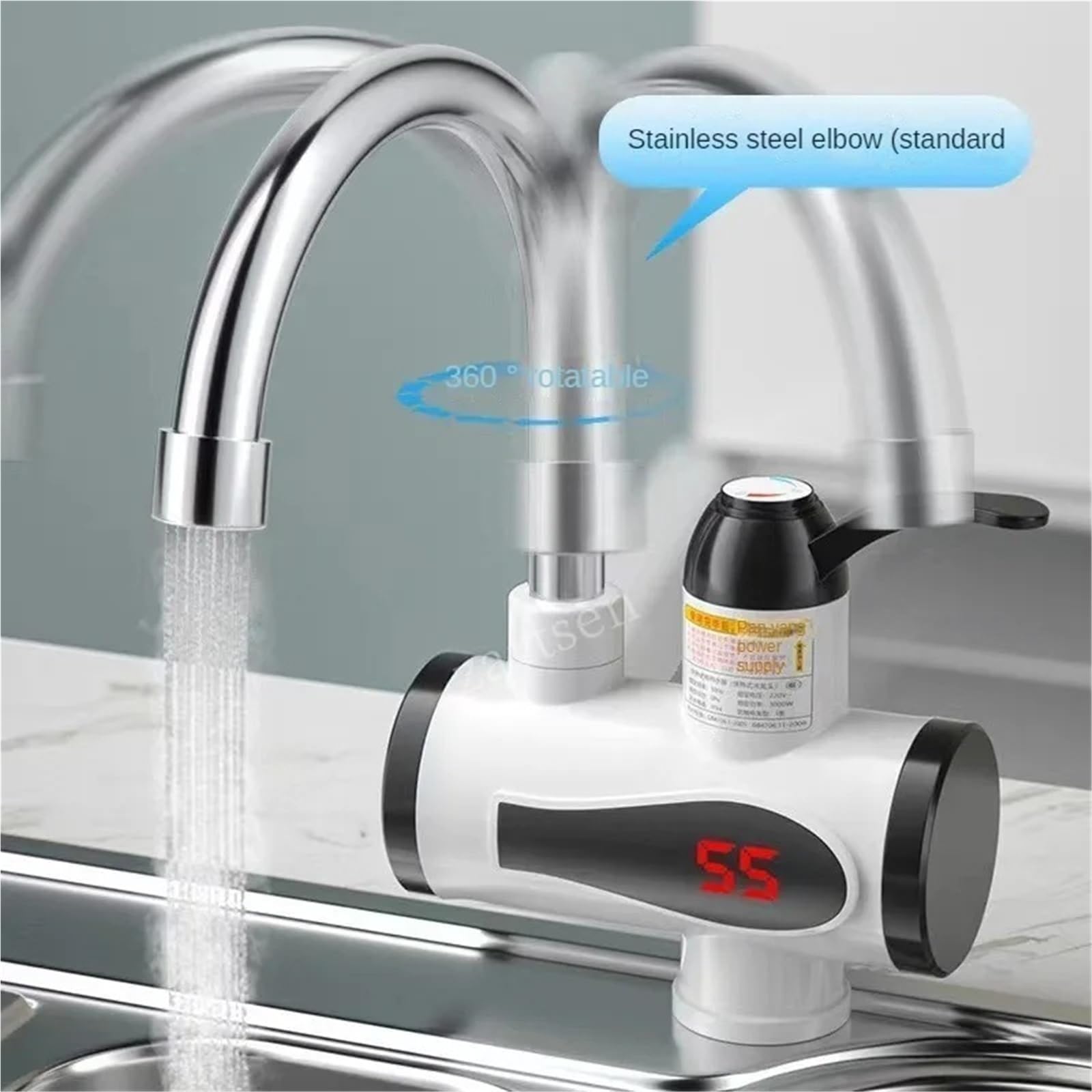 Calentador de agua eléctrico cocina 3000 W con grifo caliente instantánea y calentador frío instantáneo sin tanque, Aparato de flujo
