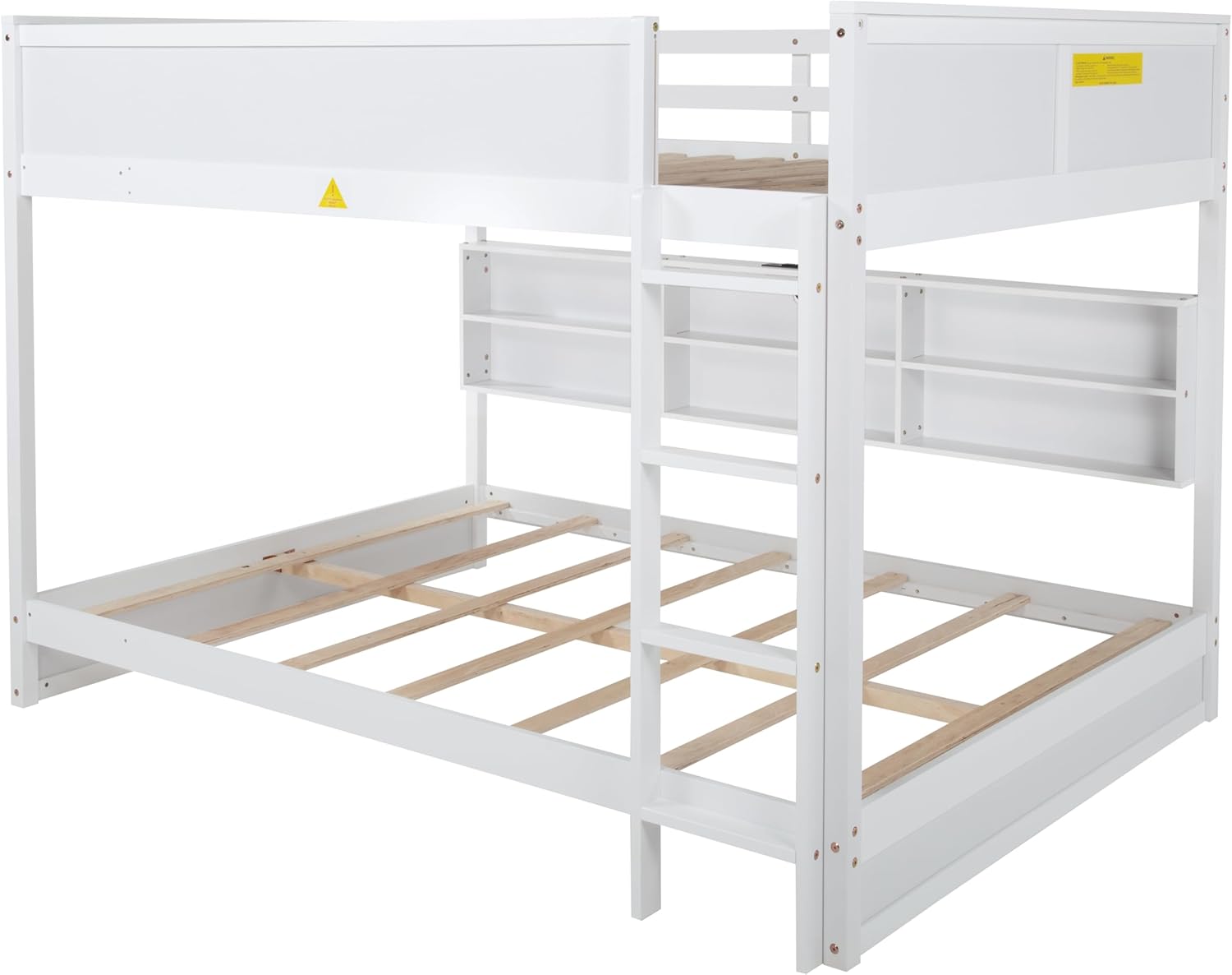 Queen Over Queen Bunk Bed with Built-in Storage Cabinets,USB Ports,Versatile Solid Wood Bunk Bedframe with Ladder and Guardrail for Girls,Boys,Teens,Adult,White