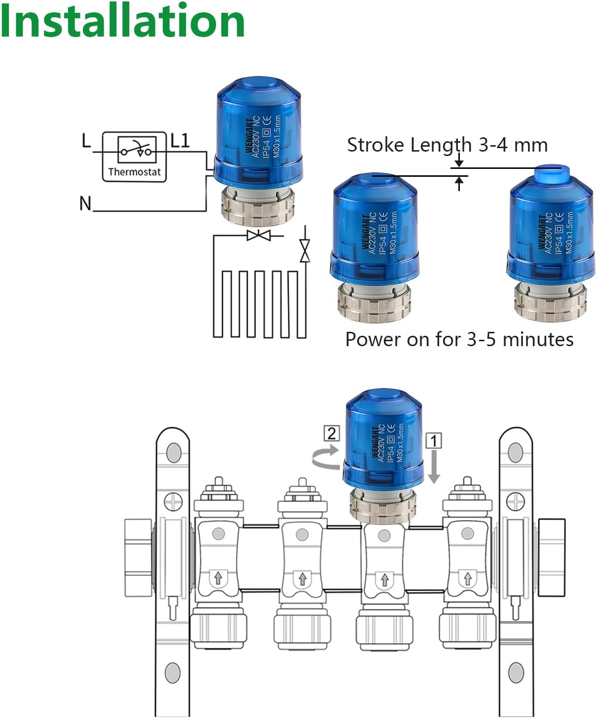 Wiring diagram for Wengart WG02 Thermal Actuator with WG-806 thermostat